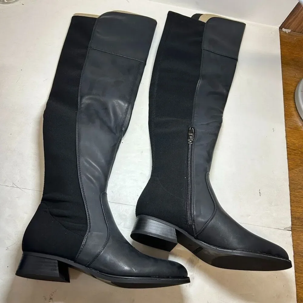 Marc Fisher Womens 9.5 M Black Faux Leather Terrea Over The Knee Boots NIB RZ0